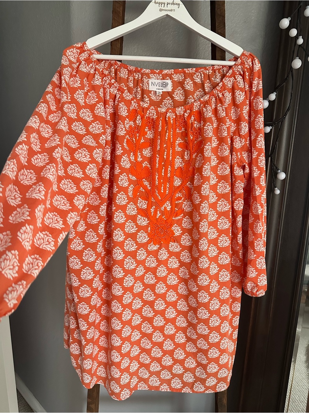 NVELOO Orange Printed Embroidered Tunic, size XL - Picture 4 of 12